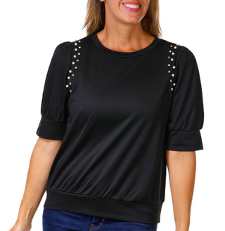 Thumbnail 1: Love Scarlett Love Scarlett Womens Elbow Sleeve Pearl Shoulder Top 