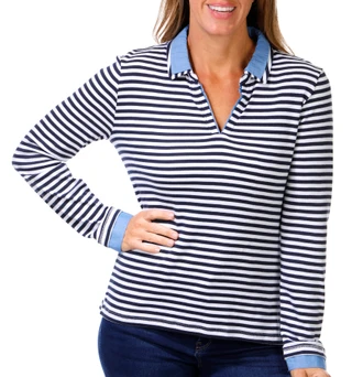 Thumbnail 1: Nautica Nautica Womens Long Sleeve Stripe Collard Top 