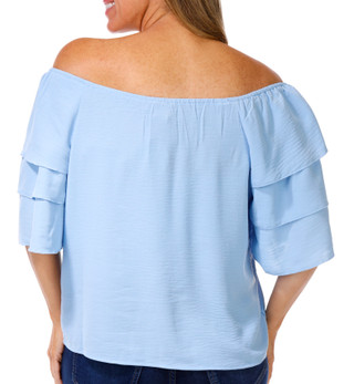 Thumbnail 2: Chenault Petite Short 3 Tier Flutter Sleeve Airwash Top 