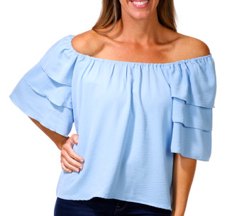Thumbnail 1: Chenault Petite Short 3 Tier Flutter Sleeve Airwash Top 