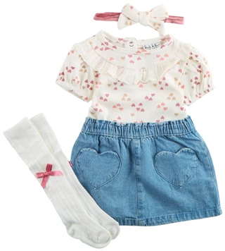 Thumbnail 1: Nicole Miller Nicole Miller Baby Girls 3 Pc Heart Bodysuit & Skirt Set 