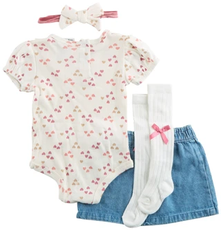 Thumbnail 2: Nicole Miller Nicole Miller Baby Girls 3 Pc Heart Bodysuit & Skirt Set 