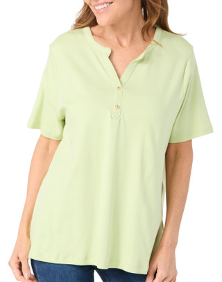 Thumbnail 1: Coral Bay Coral Bay Womens Solid Short Sleeve Half Dome Henley Top 