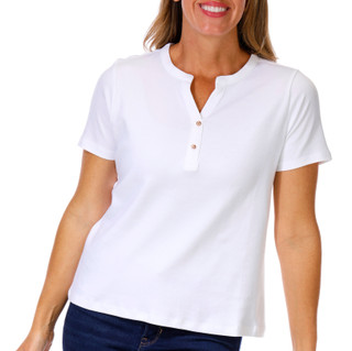 Thumbnail 1: Coral Bay Coral Bay Womens Solid Short Sleeve Half Dome Henley Top 