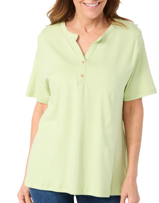 Thumbnail 3: Coral Bay Coral Bay Womens Solid Short Sleeve Half Dome Henley Top 