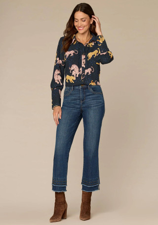 Thumbnail 2: Democracy Democracy Womens Long Sleeve French Cuff Animal Print Top 