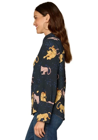 Thumbnail 4: Democracy Democracy Womens Long Sleeve French Cuff Animal Print Top 