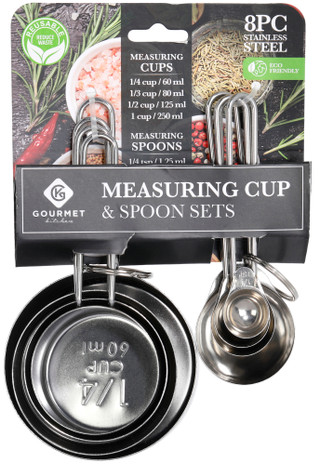 Thumbnail 1: GOURMET KITCHEN Gourmet Kitchen Stainless Steel Measuring Cup Spoon Set 