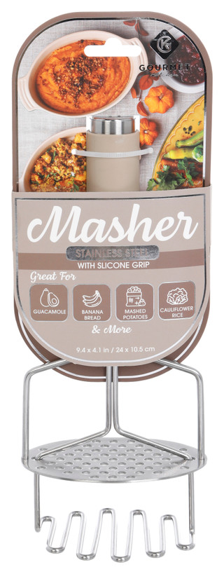 Thumbnail 1: GOURMET KITCHEN Gourmet Kitchen Stainless Steel Masher with Silicone Grip 