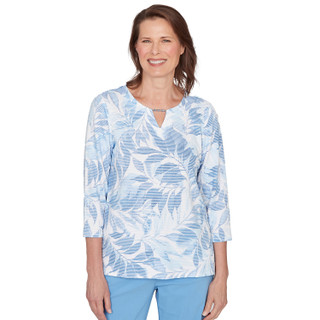 Thumbnail 1: Alfred Dunner Alfred Dunner Petite 3Q Sleeve Monotone Leaf Print Top 