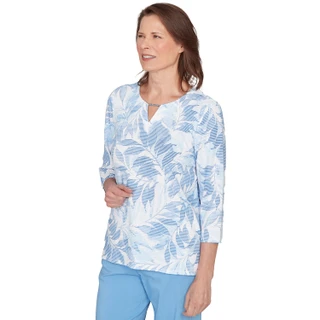 Thumbnail 4: Alfred Dunner Alfred Dunner Petite 3Q Sleeve Monotone Leaf Print Top 