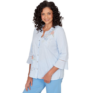 Thumbnail 3: Alfred Dunner Alfred Dunner Petite 3Q Sleeve Striped Button Down Top 