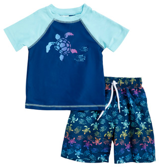 Thumbnail 1: Floatimini Floatimini Little Boys 2 Pc Turtles Swim Shorts Set 