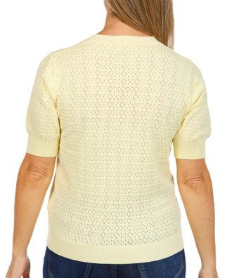 Thumbnail 2: Tahari Tahari Womens Short Sleeve Pointelle V-Neck Sweater Top 
