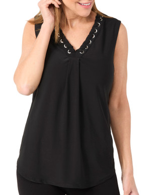 Thumbnail 1: HARPER 241 Harper 241 Womens Sleeveless Braided V Neck Top 