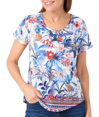 Thumbnail 1: ONE WORLD Petite Short Sleeve Crew Neck Embellished Top 