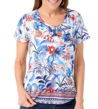 Thumbnail 3: ONE WORLD Petite Short Sleeve Crew Neck Embellished Top 