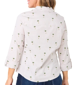 Thumbnail 2: Coral Bay Coral Bay Womens 3/4 Sleeve Stripe Palm Button Down Top 