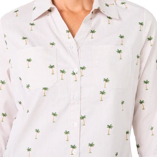 Thumbnail 3: Coral Bay Coral Bay Womens 3/4 Sleeve Stripe Palm Button Down Top 
