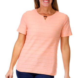 Thumbnail 1: Coral Bay Women's Short Sleeve Notch Bar Neck Textured Top 