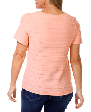 Thumbnail 3: Coral Bay Women's Short Sleeve Notch Bar Neck Textured Top 