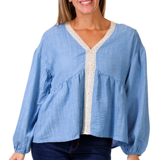 Thumbnail 1: Floral & Ivy Floral & Ivy Womens Long Sleeve Germaine Lace Trim Top 