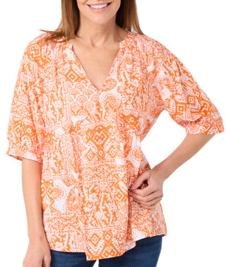 Thumbnail 3: Floral & Ivy Floral & Ivy Womens Short Sleeve Print V Neck Top 