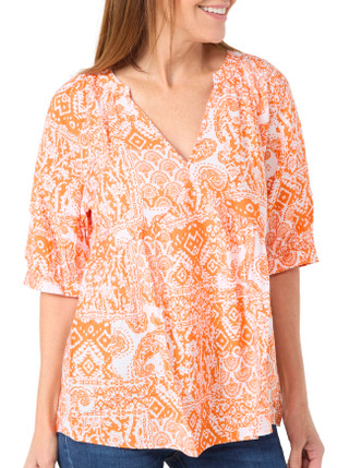 Thumbnail 1: Floral & Ivy Floral & Ivy Womens Short Sleeve Print V Neck Top 