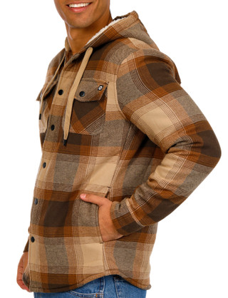 Thumbnail 4: HI TEC Hi Tec Mens Plaid Flannel Sherpa Lined Hooded Shacket 