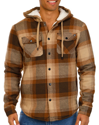 Thumbnail 2: HI TEC Hi Tec Mens Plaid Flannel Sherpa Lined Hooded Shacket 