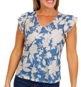 Thumbnail 1: Chenault Chenault Womens Double Ruffle Sleeve Floral Top 