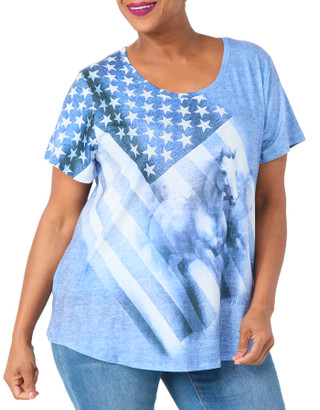 Thumbnail 1: ONE WORLD One World Plus Short Sleeve American Flag Knit Top 