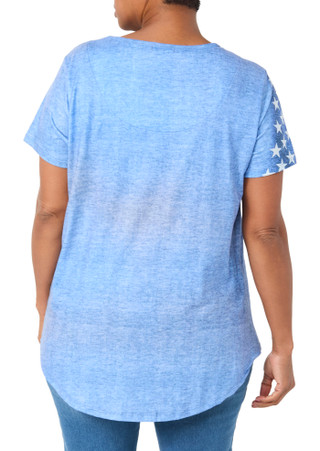 Thumbnail 2: ONE WORLD One World Plus Short Sleeve American Flag Knit Top 
