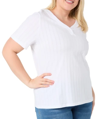 Thumbnail 3: Coral Bay Coral Bay Plus Solid V-Neck Button Novelty Knit Top 