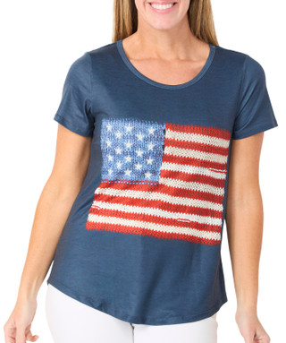 Thumbnail 1: ONE WORLD One World Womens Short Sleeve Americana Knit Flag Top 