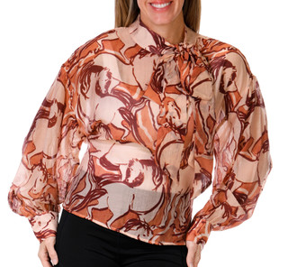 Thumbnail 2: Steve Madden Steve Madden Womens Long Sleeve Sutton Tie Neck Horse Top 