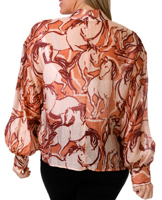 Thumbnail 3: Steve Madden Steve Madden Womens Long Sleeve Sutton Tie Neck Horse Top 