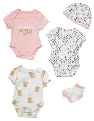 Thumbnail 1: Baby Essentials Baby Essentials Baby Girls 5 Pc Creeper Set 