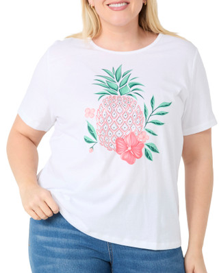Thumbnail 1: Coral Bay Coral Bay Plus Short Sleeve Embellished Pineapple Crew Tee 