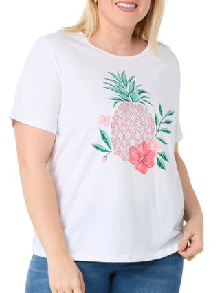 Thumbnail 3: Coral Bay Coral Bay Plus Short Sleeve Embellished Pineapple Crew Tee 