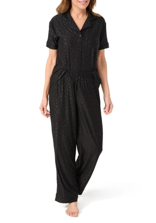 Thumbnail 3: JACLYN Jaclyn Womens 2 Pc Embossed Leopard Yummy Pajama Set 