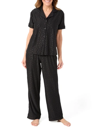 Thumbnail 1: JACLYN Jaclyn Womens 2 Pc Embossed Leopard Yummy Pajama Set 
