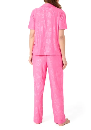 Thumbnail 2: JACLYN Jaclyn Womens 2 Pc Embossed Roses Yummy Pajama Set 