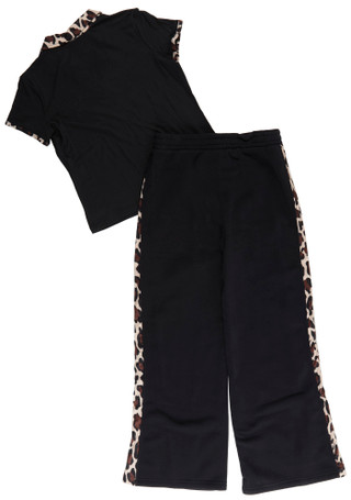 Thumbnail 2: Jolie & Joy Big Girls 2 Pc Leopard Collard Top & Pants Set 