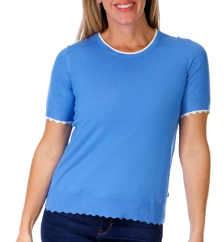 Thumbnail 1: Nautica Nautica Womens Short Sleeve Tipped Scallop Sweater Top 