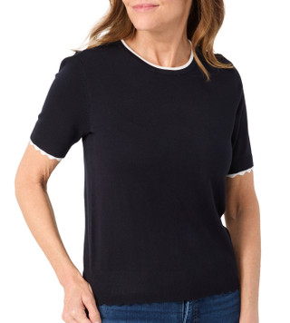Thumbnail 3: Nautica Nautica Womens Short Sleeve Tipped Scallop Sweater Top 