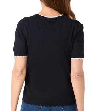 Thumbnail 2: Nautica Nautica Womens Short Sleeve Tipped Scallop Sweater Top 