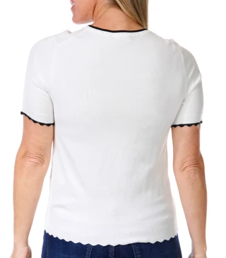 Thumbnail 3: Nautica Nautica Womens Short Sleeve Tipped Scallop Sweater Top 