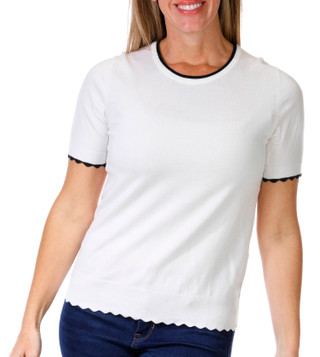 Thumbnail 2: Nautica Nautica Womens Short Sleeve Tipped Scallop Sweater Top 