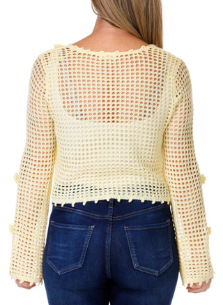 Thumbnail 3: No Comment No Comment Juniors 3D Flower Front Tie Crochet Cardigan 